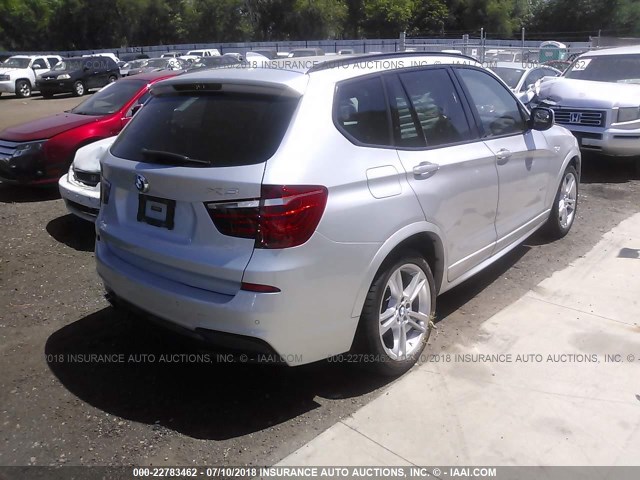 5UXWX9C54E0D19847 - 2014 BMW X3 XDRIVE28I SILVER photo 4