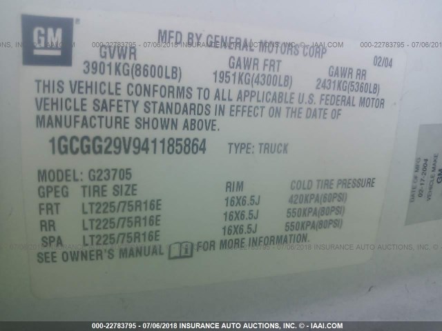 1GCGG29V941185864 - 2004 CHEVROLET EXPRESS G2500  WHITE photo 9