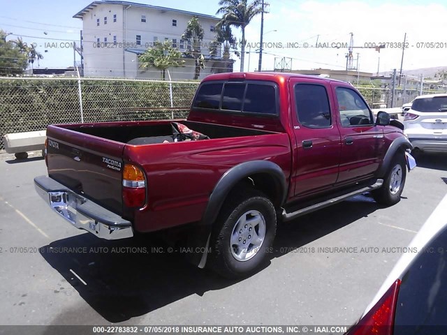 5TEGM92N63Z249374 - 2003 TOYOTA TACOMA DOUBLE CAB PRERUNNER RED photo 4