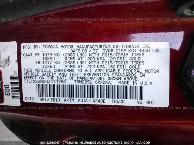 5TETX22NX8Z470786 - 2008 TOYOTA TACOMA ACCESS CAB Rot Foto 9