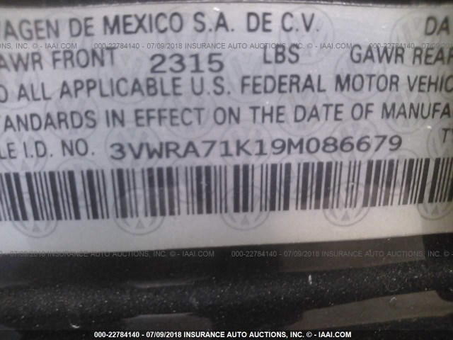 3VWRA71K19M086679 - 2009 VOLKSWAGEN JETTA WOLFSBURG 黑色 照片 9