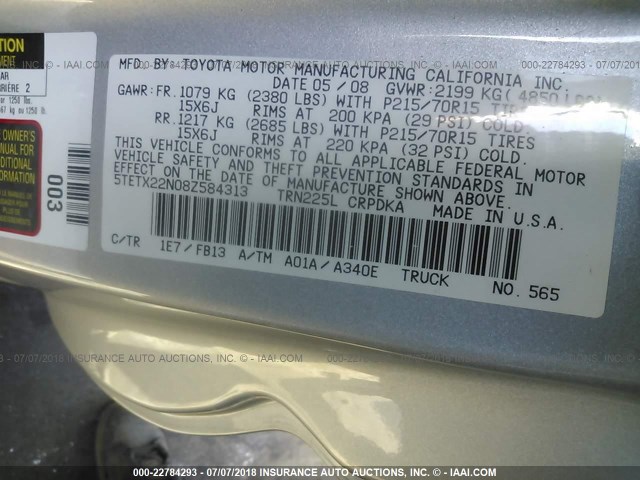 5TETX22N08Z584313 - 2008 TOYOTA TACOMA ACCESS CAB Silber Foto 9