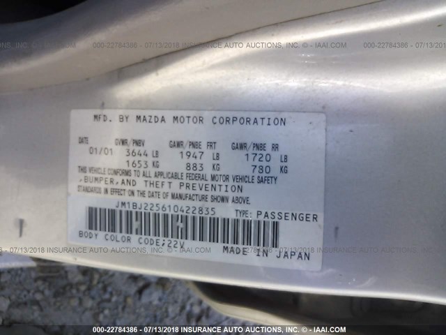 JM1BJ225610422835 - 2001 MAZDA PROTEGE LX/ES GRAY photo 9