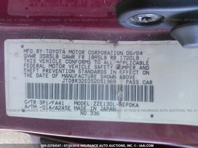 JTDBR32E052051969 - 2005 TOYOTA COROLLA CE/LE RED photo 9