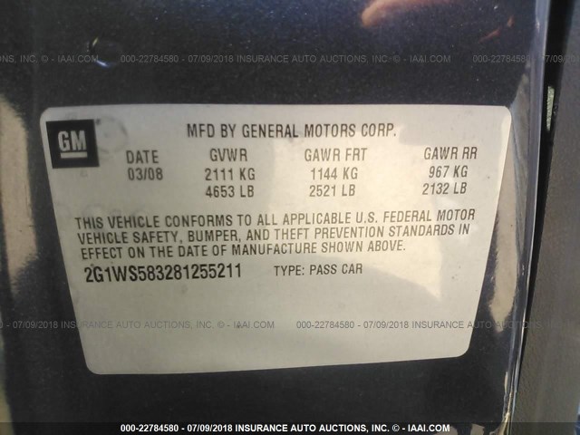 2G1WS583281255211 - 2008 CHEVROLET IMPALA POLICE GRAY photo 9