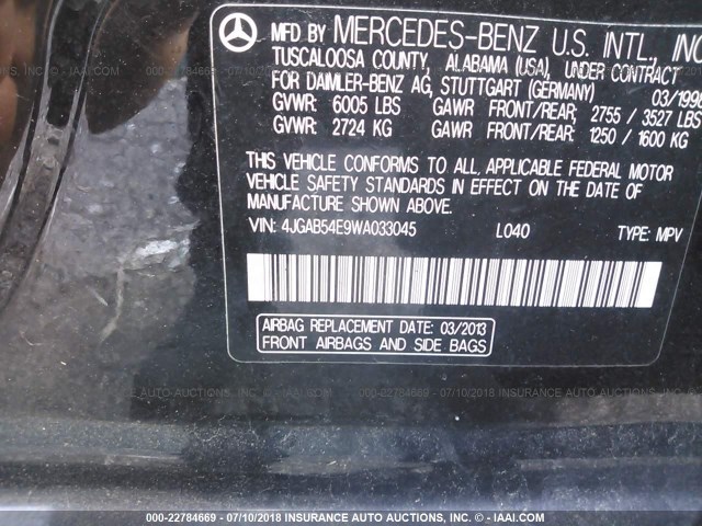 4JGAB54E9WA033045 - 1998 MERCEDES-BENZ ML 320 BLACK photo 9