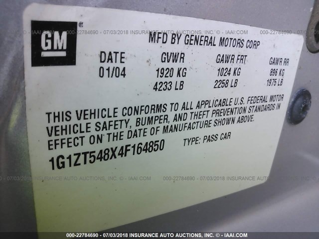 1G1ZT548X4F164850 - 2004 CHEVROLET MALIBU LS 银色 照片 9