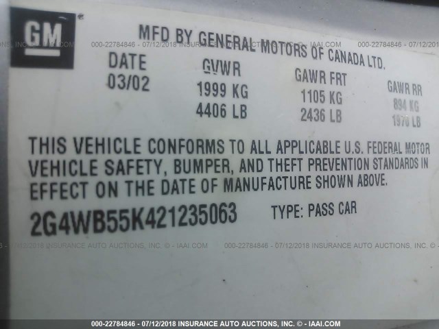 2G4WB55K421235063 - 2002 BUICK REGAL LS 银色 照片 9