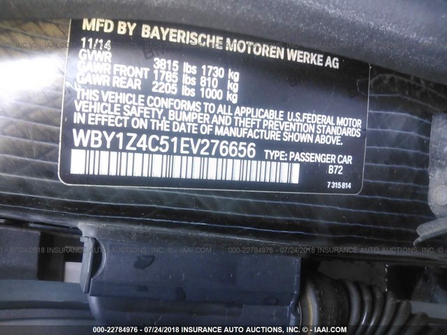 WBY1Z4C51EV276656 - 2014 BMW I3 REX SILVER photo 9