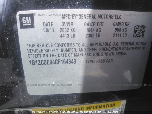 1G1ZC5E04CF164348 - 2012 CHEVROLET MALIBU 1LT 黑色 照片 9