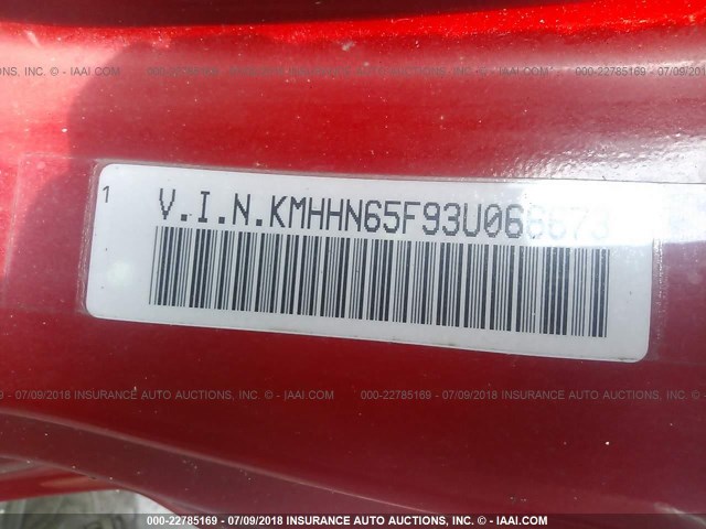 KMHHN65F93U066673 - 2003 HYUNDAI TIBURON GT RED photo 9