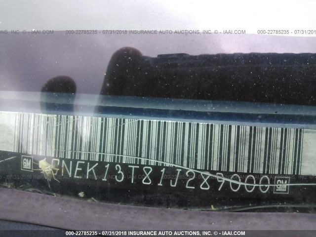 1GNEK13T81J289000 - 2001 CHEVROLET TAHOE K1500 BLUE photo 9