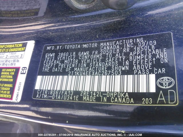 2T1KU4EEXAC267503 - 2010 TOYOTA COROLLA MATRIX  BLUE photo 9