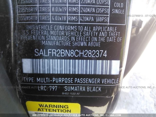 SALFR2BN8CH282374 - 2012 LAND ROVER LR2 HSE BLACK photo 9