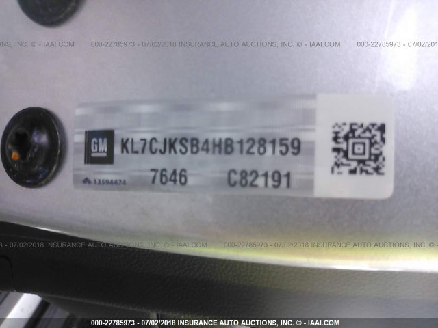 KL7CJKSB4HB128159 - 2017 CHEVROLET TRAX LS SILVER photo 9