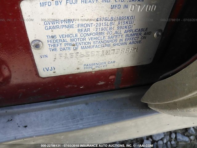 JF1SF655X1H738881 - 2001 SUBARU FORESTER S RED photo 9