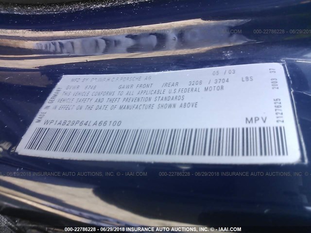 WP1AB29P64LA66100 - 2004 PORSCHE CAYENNE BLUE photo 9