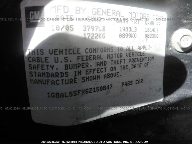 1G8AL55FX6Z150847 - 2006 SATURN ION LEVEL 3 BLUE photo 9