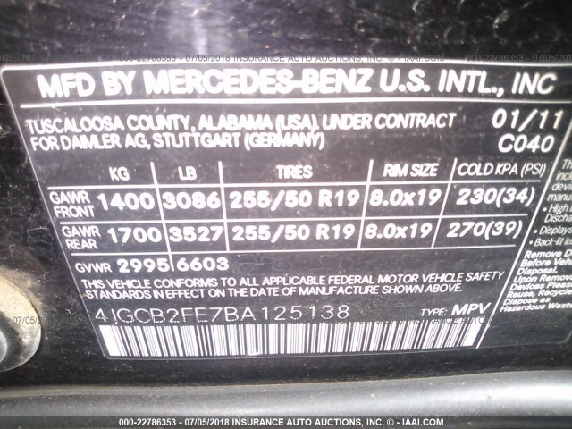 4JGCB2FE7BA125138 - 2011 MERCEDES-BENZ R 350 BLUETEC BLACK photo 9