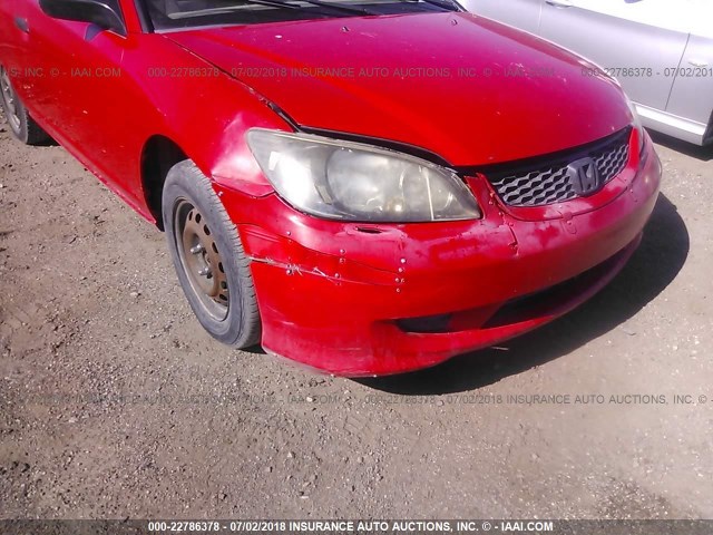 1HGEM21185L021196 - 2005 HONDA CIVIC DX VP RED photo 6