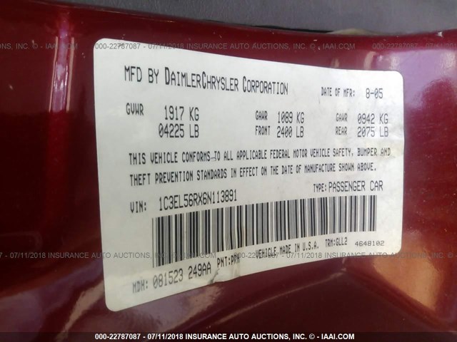 1C3EL56RX6N113891 - 2006 CHRYSLER SEBRING TOURING RED photo 9