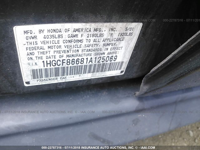 1HGCF86681A125069 - 2001 HONDA ACCORD VALUE GREEN photo 9