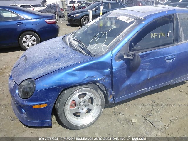 1B3ES66S54D535658 - 2004 DODGE NEON SRT-4 BLUE photo 6