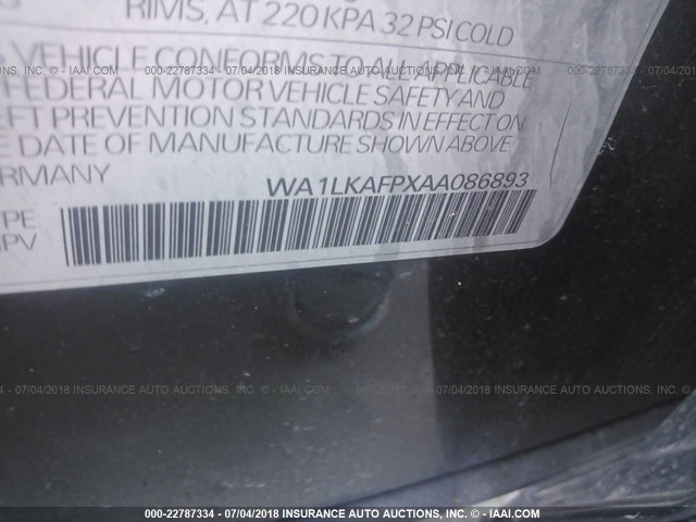 WA1LKAFPXAA086893 - 2010 AUDI Q5 PREMIUM PLUS BLACK photo 9