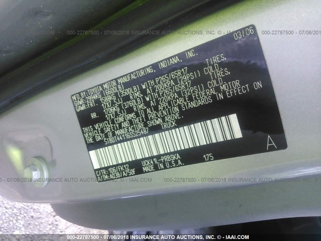 5TBDT44116S525487 - 2006 TOYOTA TUNDRA DOUBLE CAB SR5 SILVER photo 9