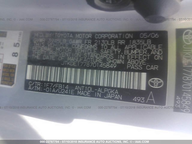 JTKDE177870145849 - 2007 TOYOTA SCION TC 银色 照片 9