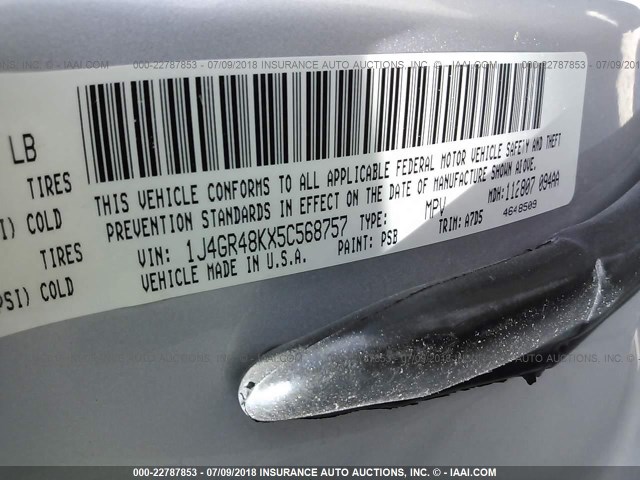 1J4GR48KX5C568757 - 2005 JEEP GRAND CHEROKEE LAREDO/COLUMBIA/FREEDOM 银色 照片 9