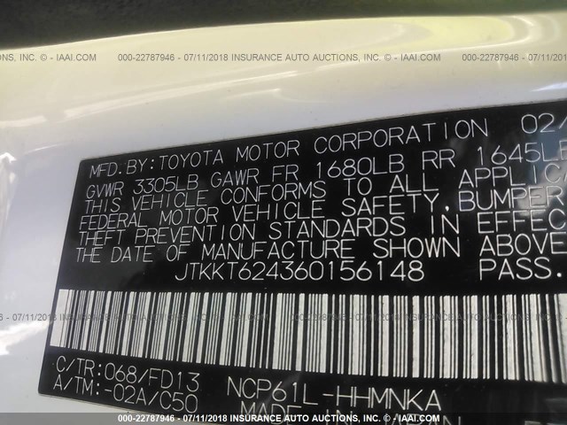 JTKKT624360156148 - 2006 TOYOTA SCION XA თეთრი ფოტო 9