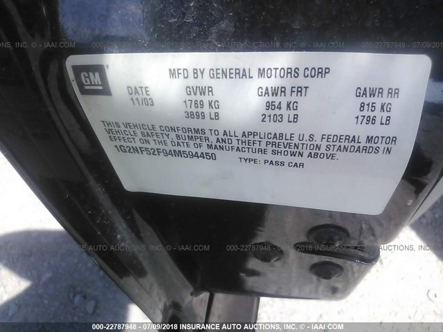 1G2NF52F94M594450 - 2004 PONTIAC GRAND AM SE1 BLUE photo 9