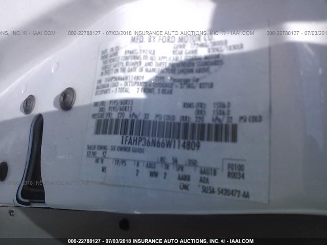 1FAHP36N66W114809 - 2006 FORD FOCUS ZXW WHITE photo 9