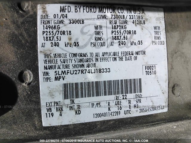 5LMFU27R74LJ18333 - 2004 LINCOLN NAVIGATOR BROWN photo 9