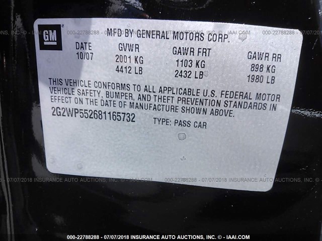 2G2WP552681165732 - 2008 PONTIAC GRAND PRIX BLACK photo 9