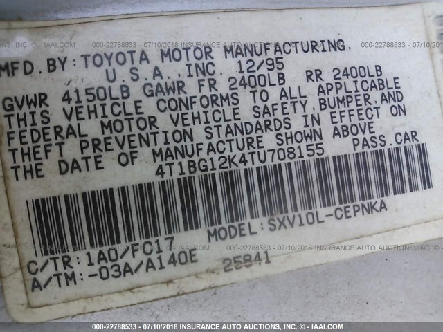 4T1BG12K4TU708155 - 1996 TOYOTA CAMRY DX/LE/XLE ღია ლურჯი ფოტო 9