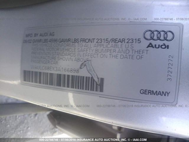 WAULC68EX3A166898 - 2003 AUDI A4 1.8T QUATTRO SILVER photo 9