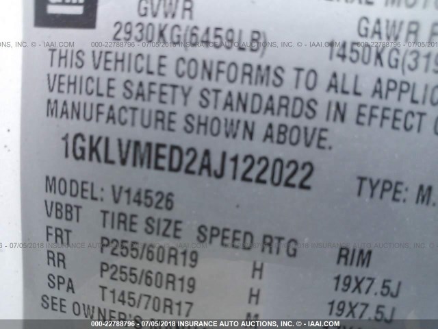 1GKLVMED2AJ122022 - 2010 GMC ACADIA SLT-1 Biały zdjęcie 9