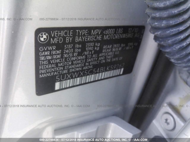 5UXWX5C54BLK59262 - 2011 BMW X3 XDRIVE28I GRAY photo 9