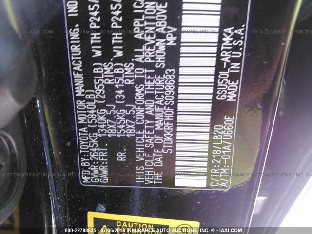 5TDKKRFH0FS098683 - 2015 TOYOTA HIGHLANDER XLE შავი ფოტო 9