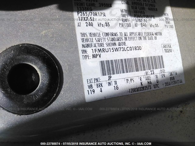 1FMRU15W73LC01830 - 2003 FORD EXPEDITION XLT SILVER photo 9