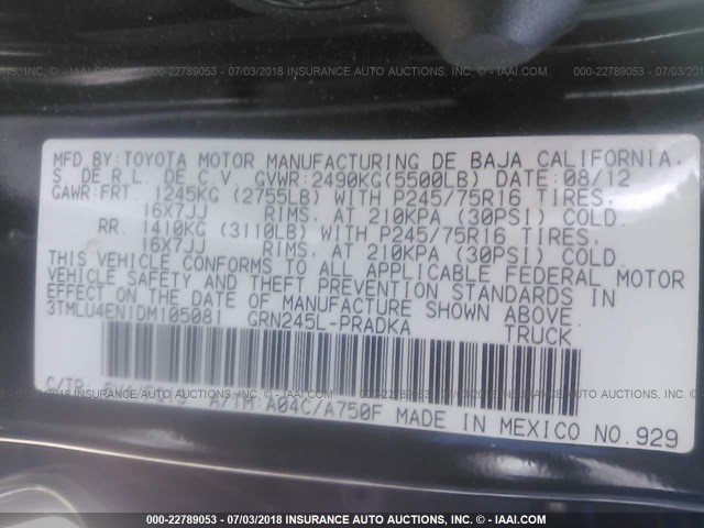 3TMLU4EN1DM105081 - 2013 TOYOTA TACOMA DOUBLE CAB მწვანე ფოტო 9