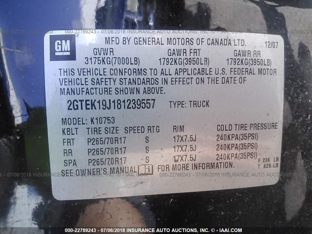 2GTEK19J181239557 - 2008 GMC SIERRA K1500 BLACK photo 9