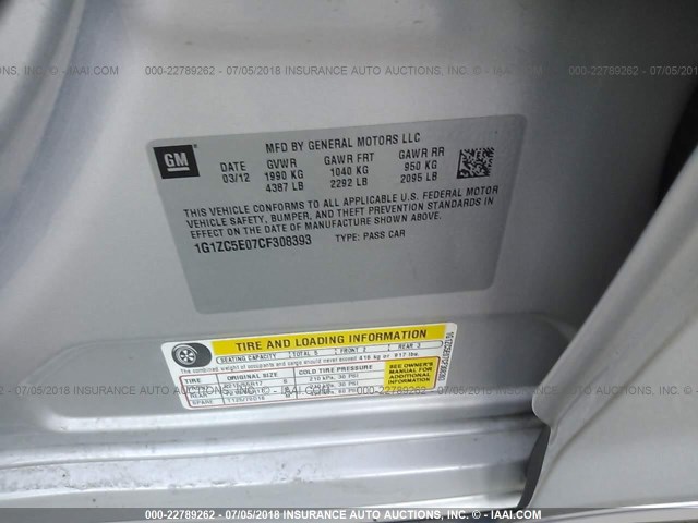 1G1ZC5E07CF308393 - 2012 CHEVROLET MALIBU 1LT 银色 照片 9