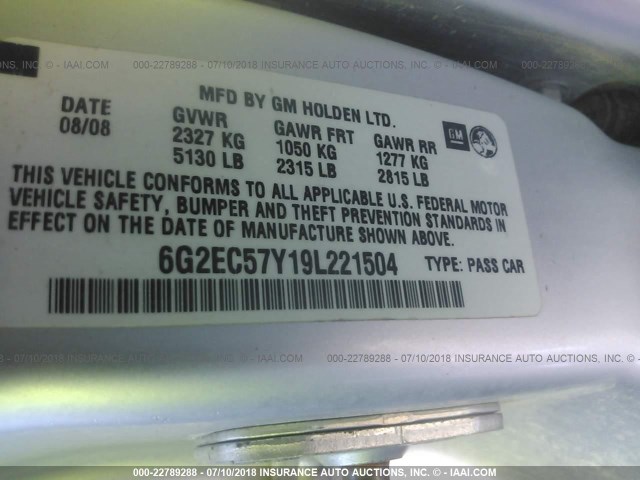 6G2EC57Y19L221504 - 2009 PONTIAC G8 GT SILVER photo 9