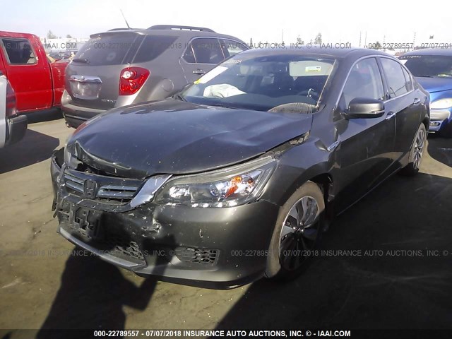 1HGCR6F51EA006238 - 2014 HONDA ACCORD HYBRID/EXL GRAY photo 2