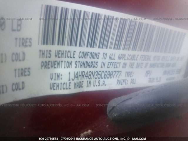 1J4HR48N35C690777 - 2005 JEEP GRAND CHEROKEE LAREDO/COLUMBIA/FREEDOM 红色 照片 9