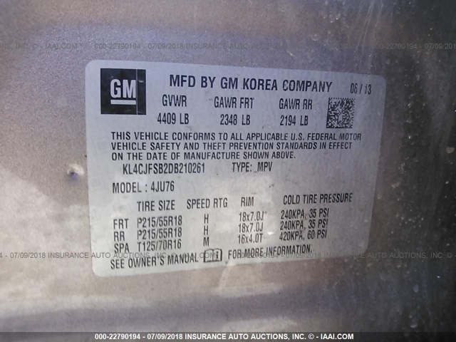 KL4CJFSB2DB210261 - 2013 BUICK ENCORE CONVENIENCE 灰色 照片 9