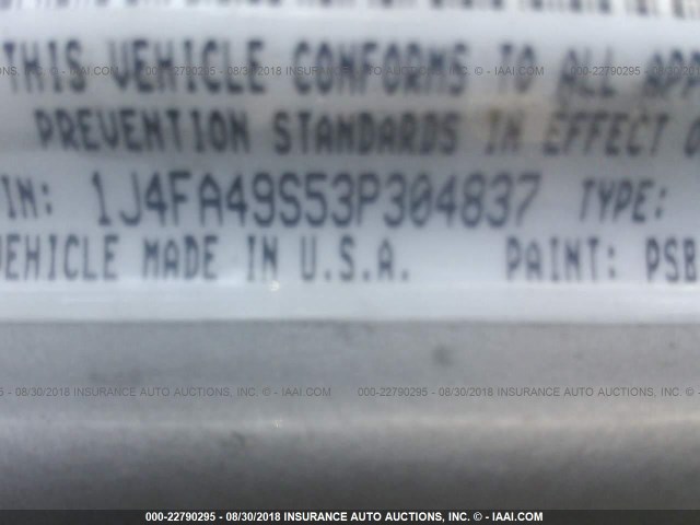 1J4FA49S53P304837 - 2003 JEEP WRANGLER / TJ SPORT SILVER photo 9